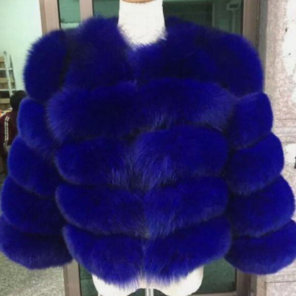 Jackets & Blazers - Royal Blue Fox Fur Jacket